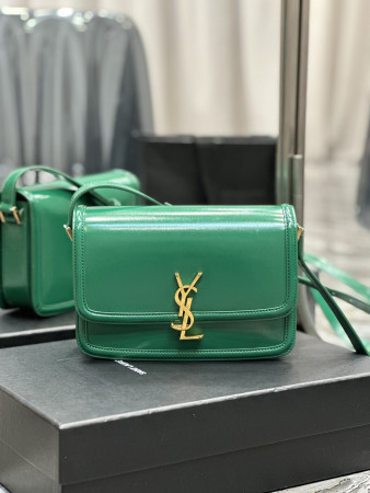 y*l solferino medium satchel in box Sa**t Lau*nt green 9.1 x 6.3 x 2.4 inches