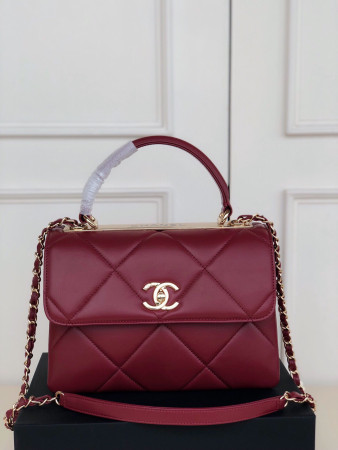 Ch*el flap bag with top handle 6.6 × 9.8 × 4.7 in