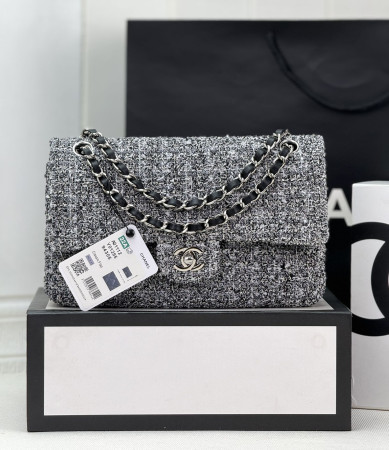 Ch*el classic 11.12 handbag tweed & silver-tone metal  6 × 9.9 × 2.5 in
