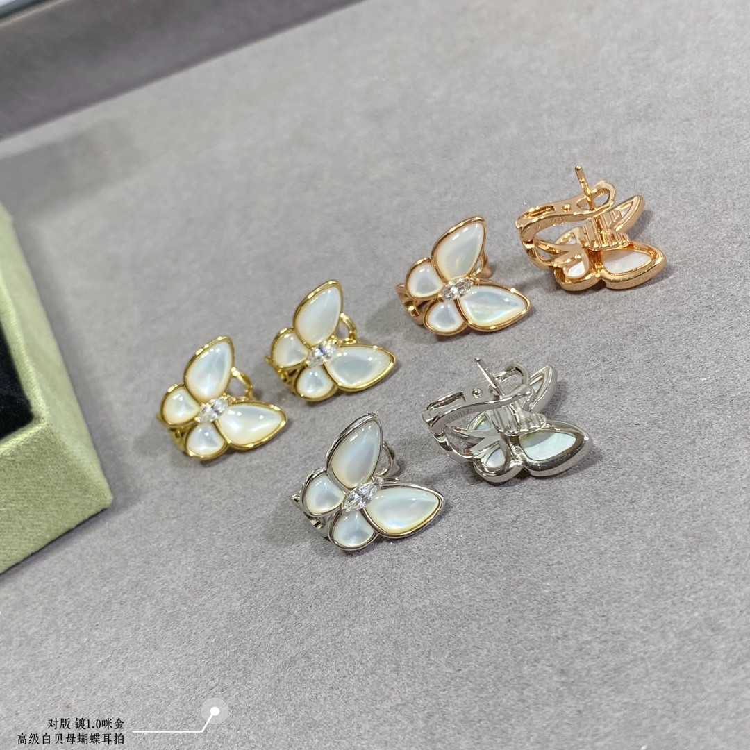 V*N CL*F & arpels white mother-of-pearl butterfly earrings