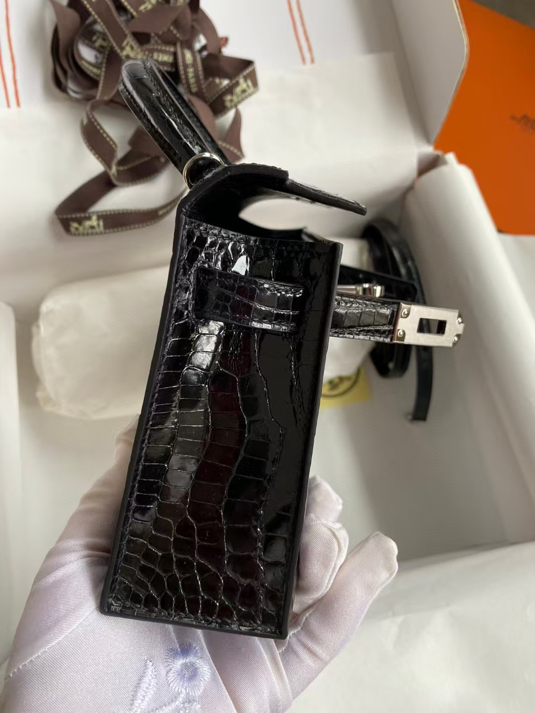 h**mes mini kelly 19 19×6×12cm real alligator leather with the alligator stamp (cusT0mized, no exchange no return, about 20 days)