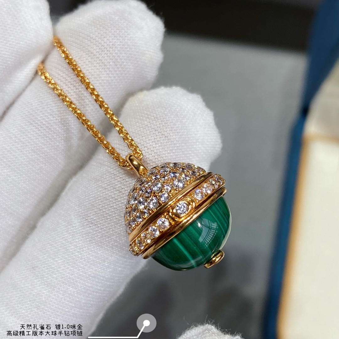 P1aget half-di*m*nd natural malachite large ball necklace