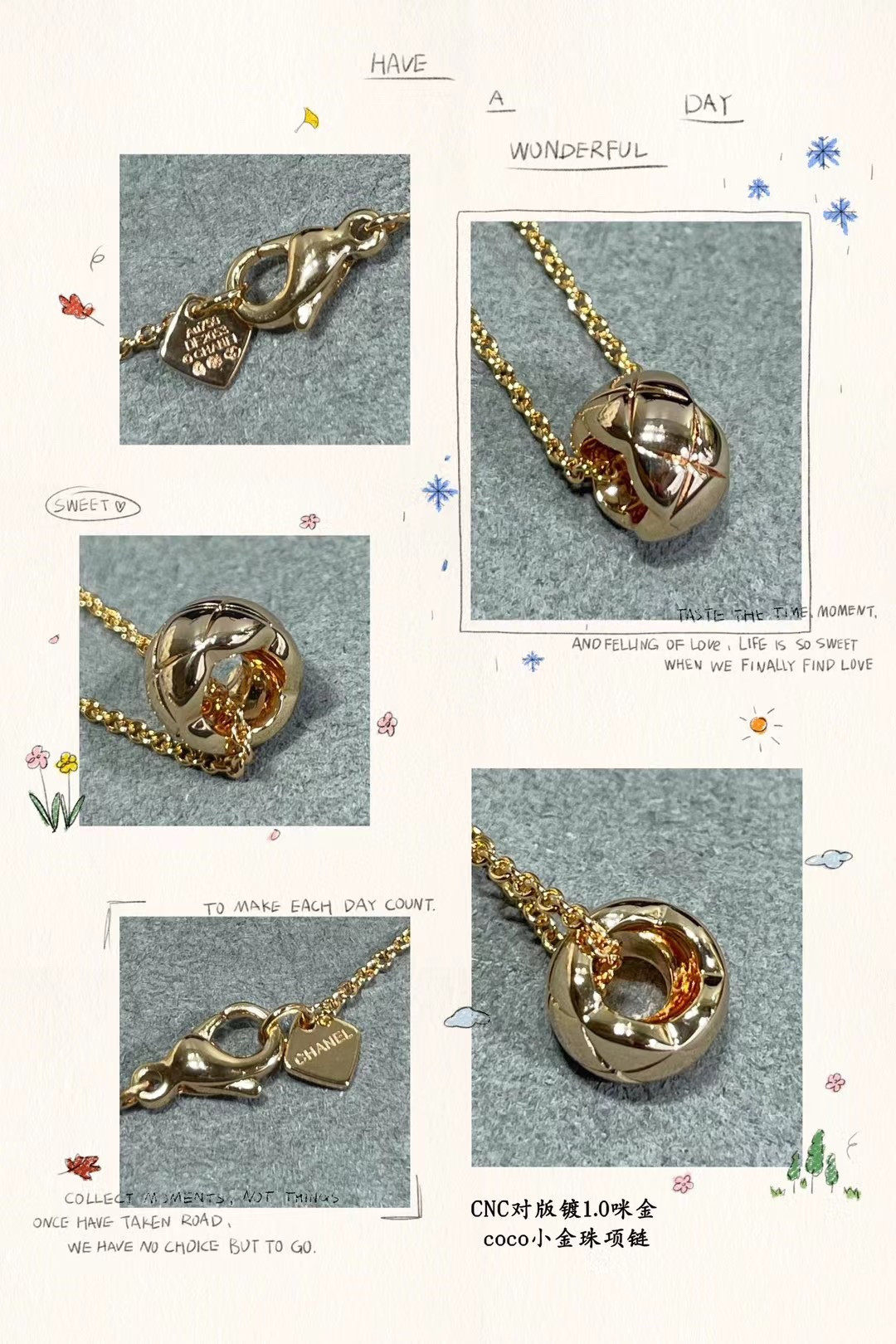 Ch*el small gold beads necklace