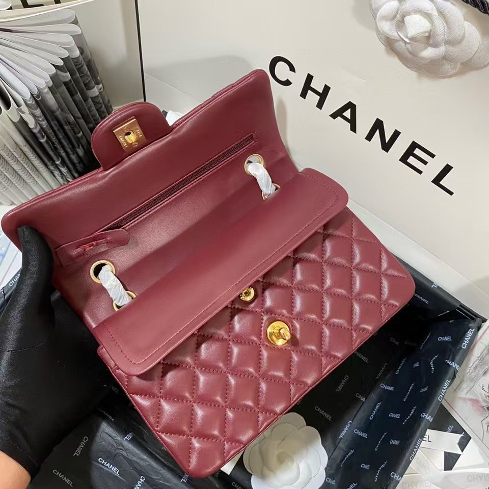 Ch*el small classic handbag gold metal 14.5×23×6cm