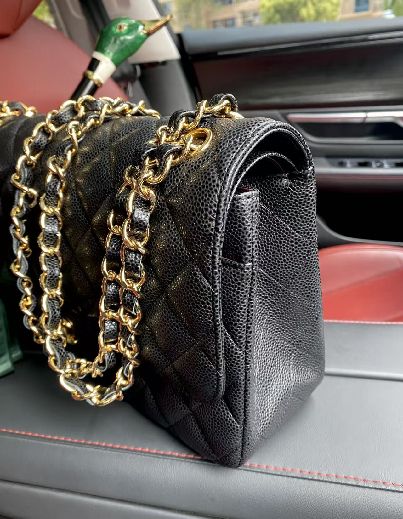 Ch*el classic flap jumbo 30cm cf black gold 19.5x30x10cm