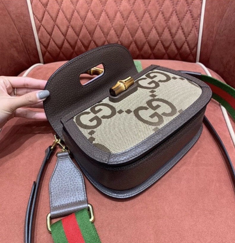 g*u*i small bamboo handbag with S*per double g pattern