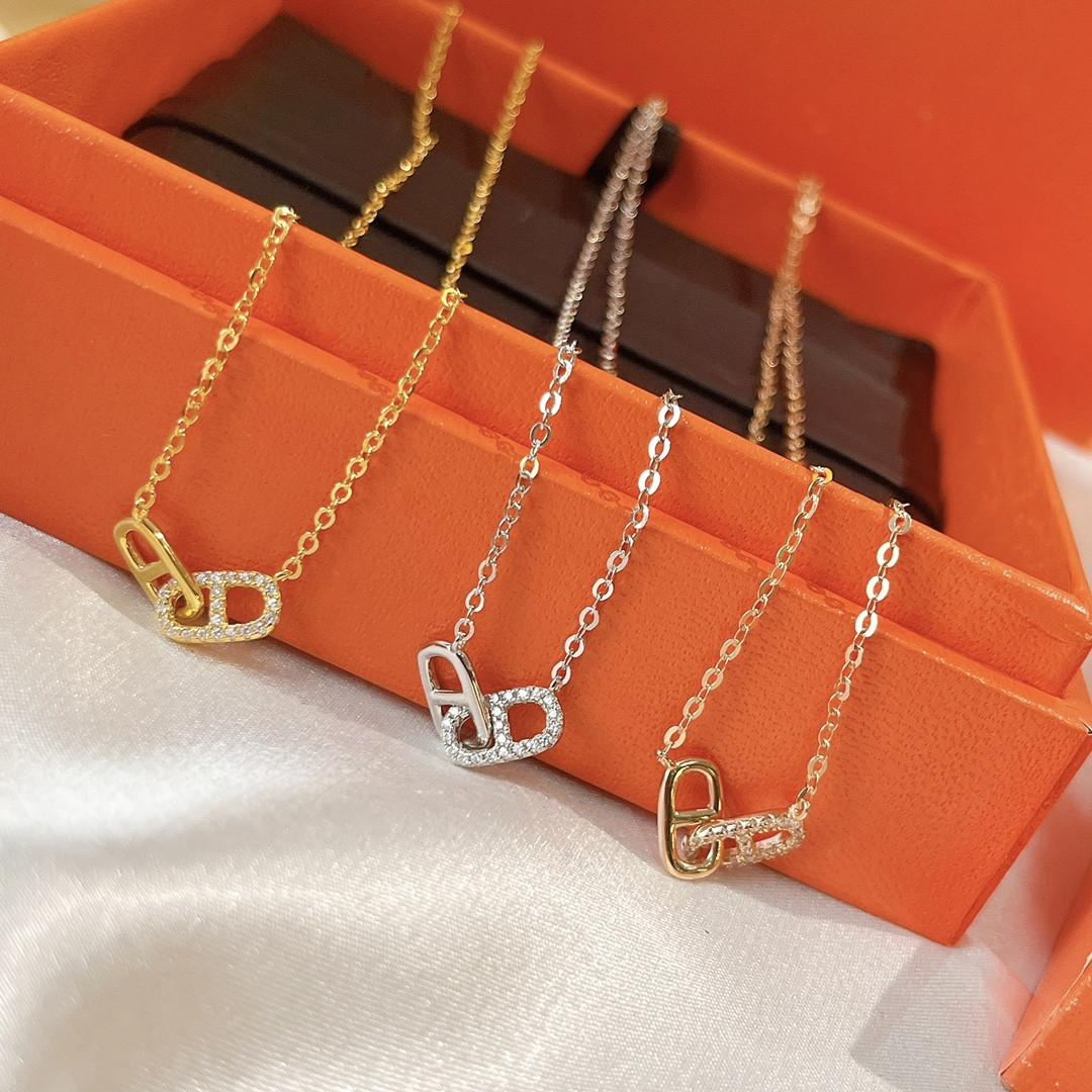H**mes pig nose double-ring necklace