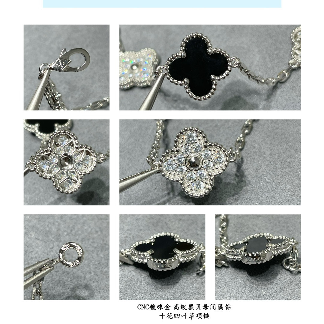 v*n cl*f & arpels high-grade black shell interval Di*m*nd ten flower four-leaf clover necklace
