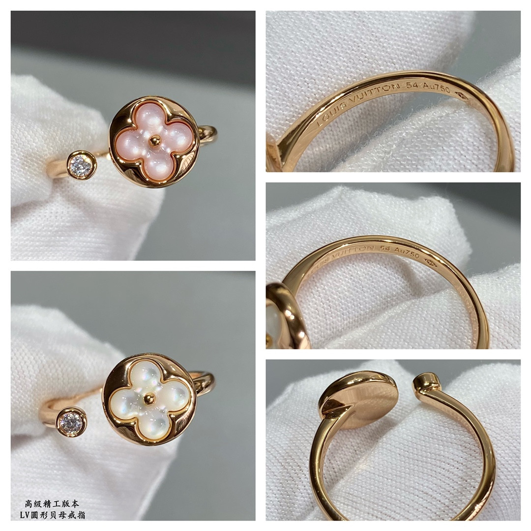l0*is V*t0n round mother-of-pearl ring