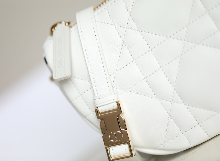lambskin cannage small D*or vibe hobo bag white