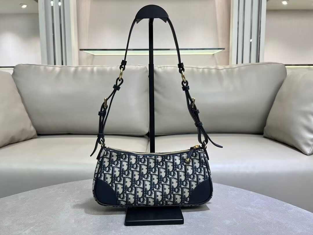 D*or 30 montaigne wanderlust mini bag blue D*or oblique jacquard and smooth calfskin 26x12x7cm