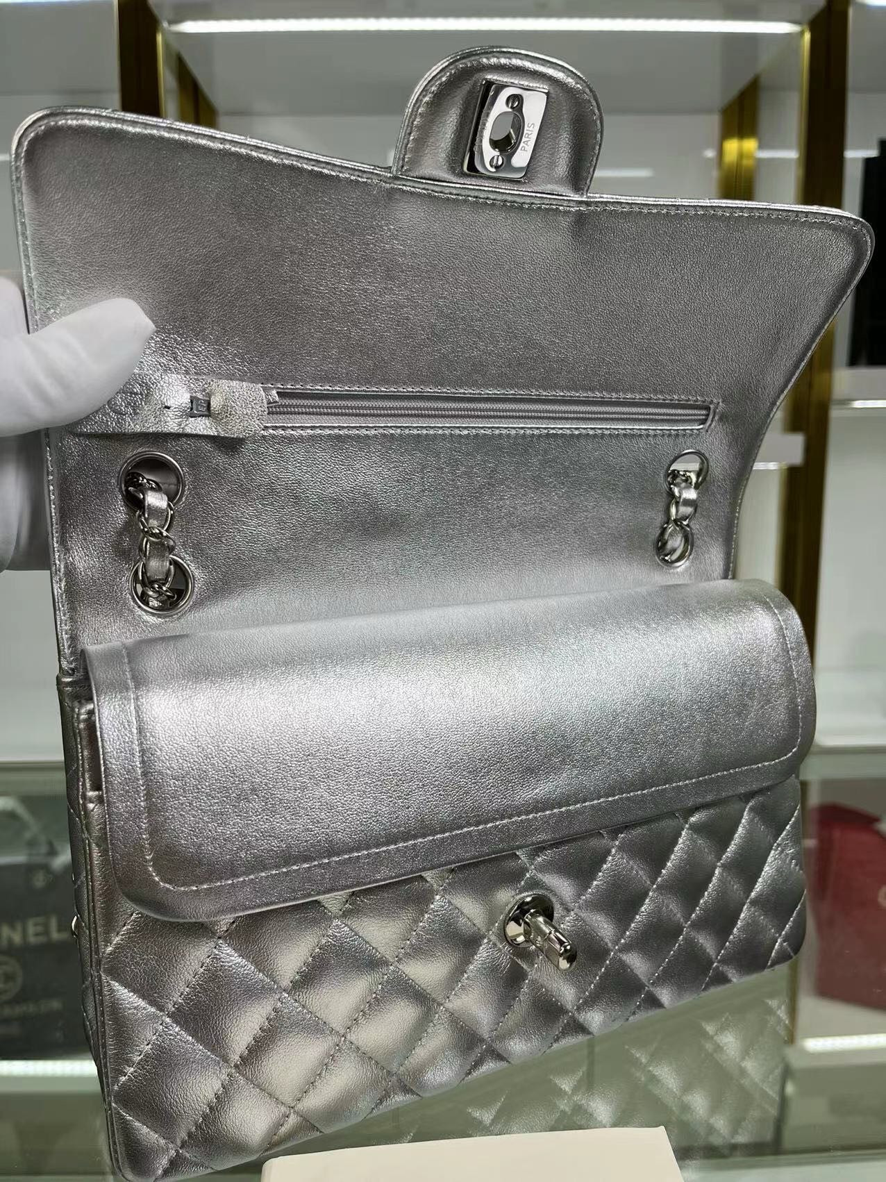 Ch*el classic flap a01112 silver 15.5×25.5×6.5cm