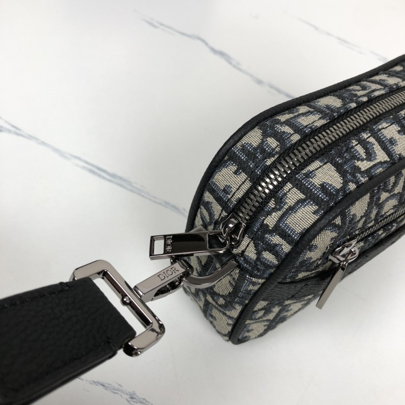 D*or mini safari bag with strap beige and black D*or oblique jacquard 6.5 x 5 x 1.5 inches