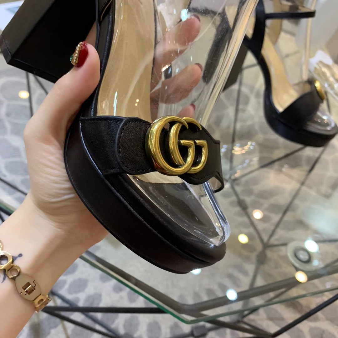 ua G*u*i leather high-heel sandal