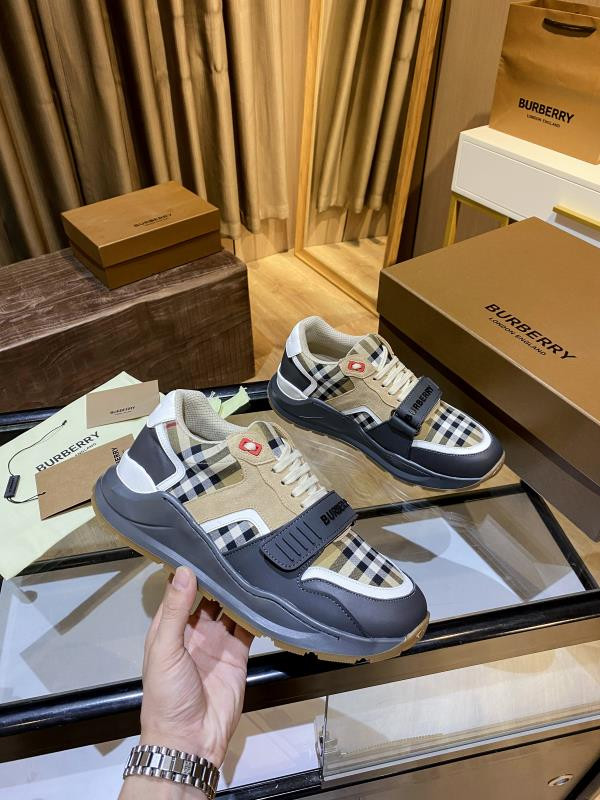 Bberry Ramsey Vintage Check Suede Leather Sneakers Grey Archive Beige