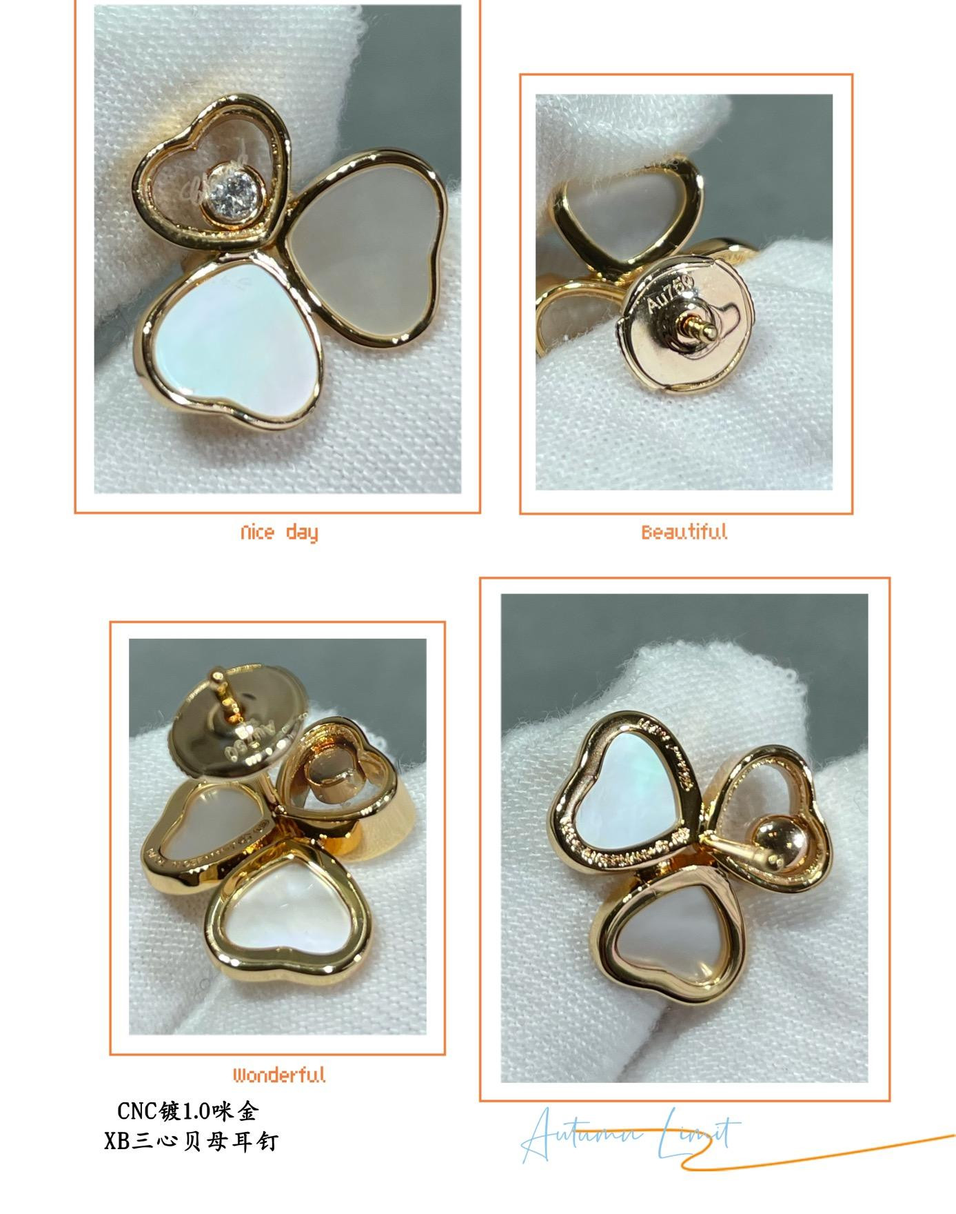 Ch0pard three heart mother of pearl earrings