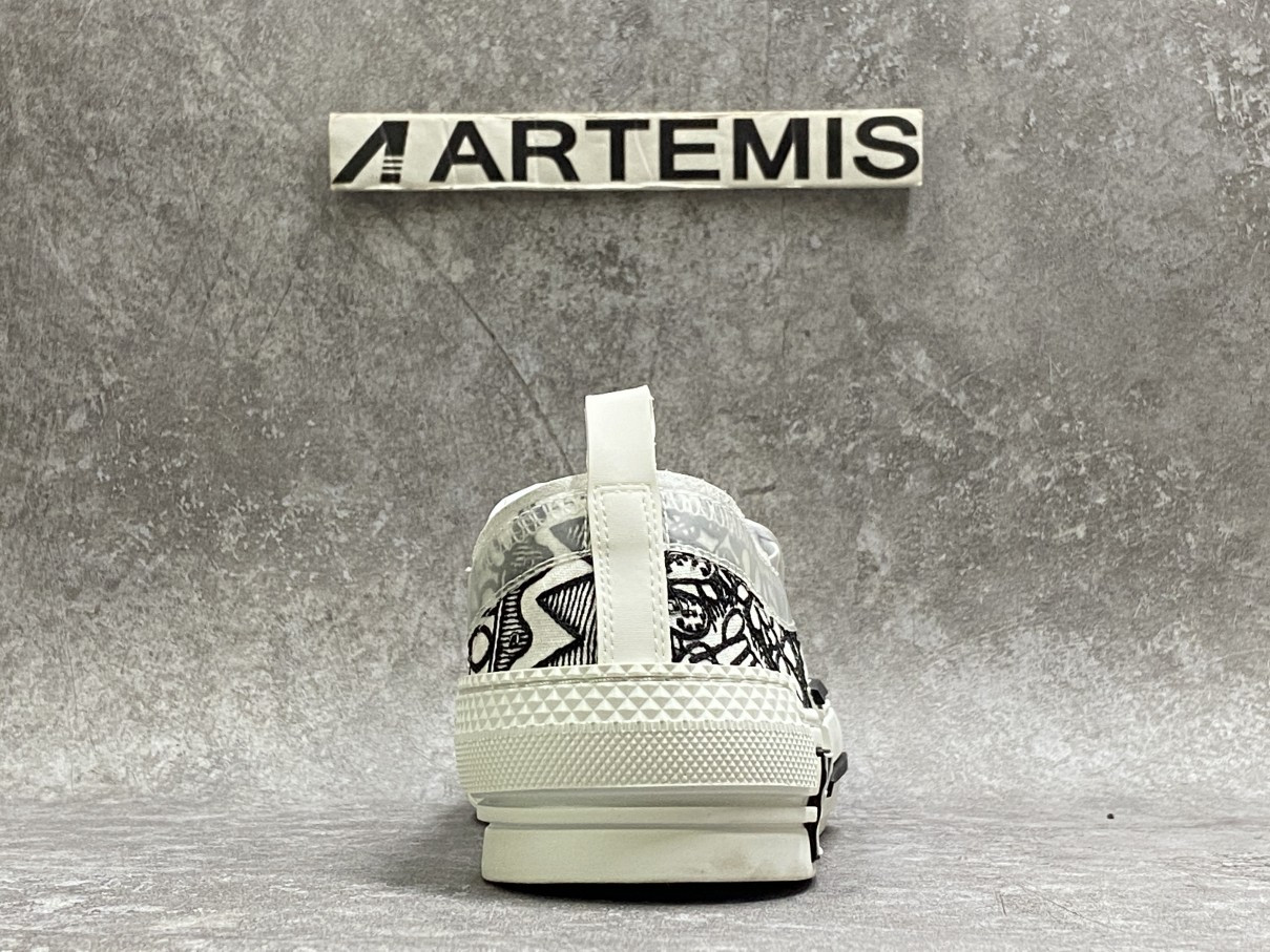 D*or and shawn b23 slip on black white embroidery