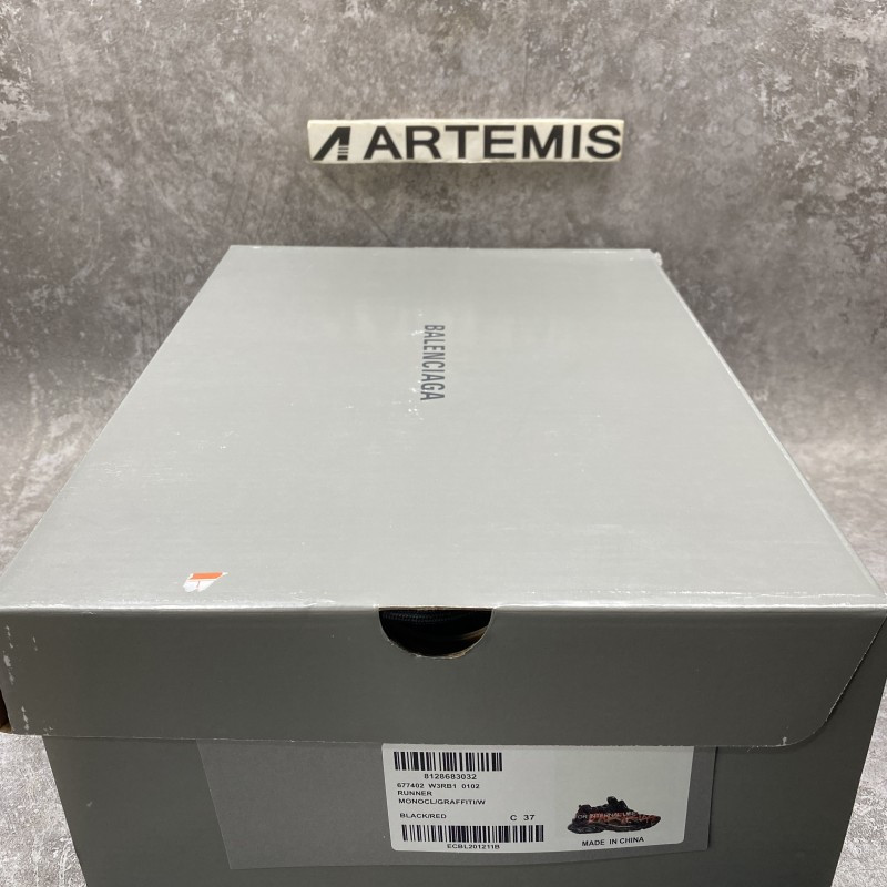 balenciga Gr*ffiti runner sneaker in black