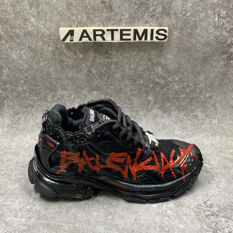 balenciga Gr*ffiti runner sneaker in black
