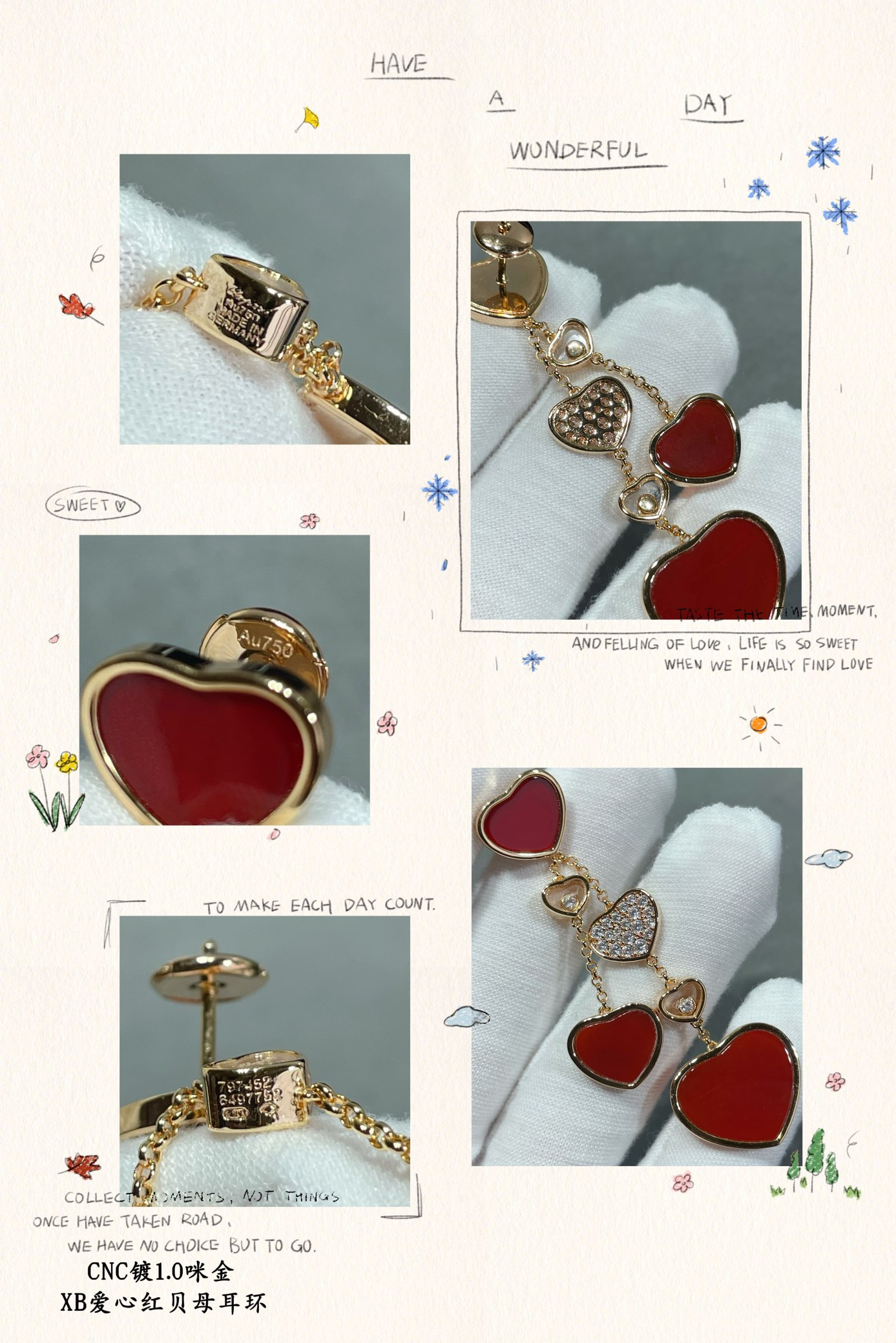 Ch0pard mother-of-pearl heart earrings