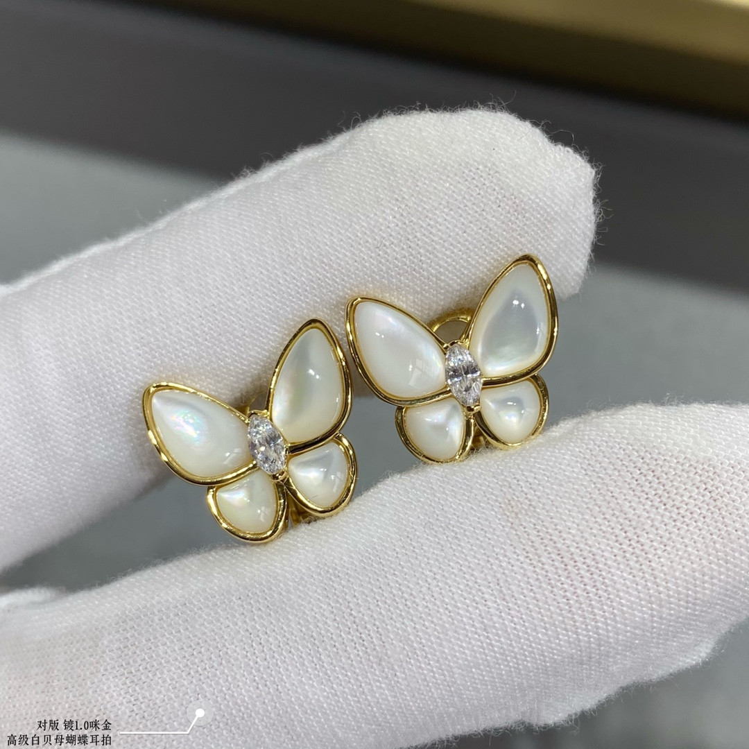 V*N CL*F & arpels white mother-of-pearl butterfly earrings
