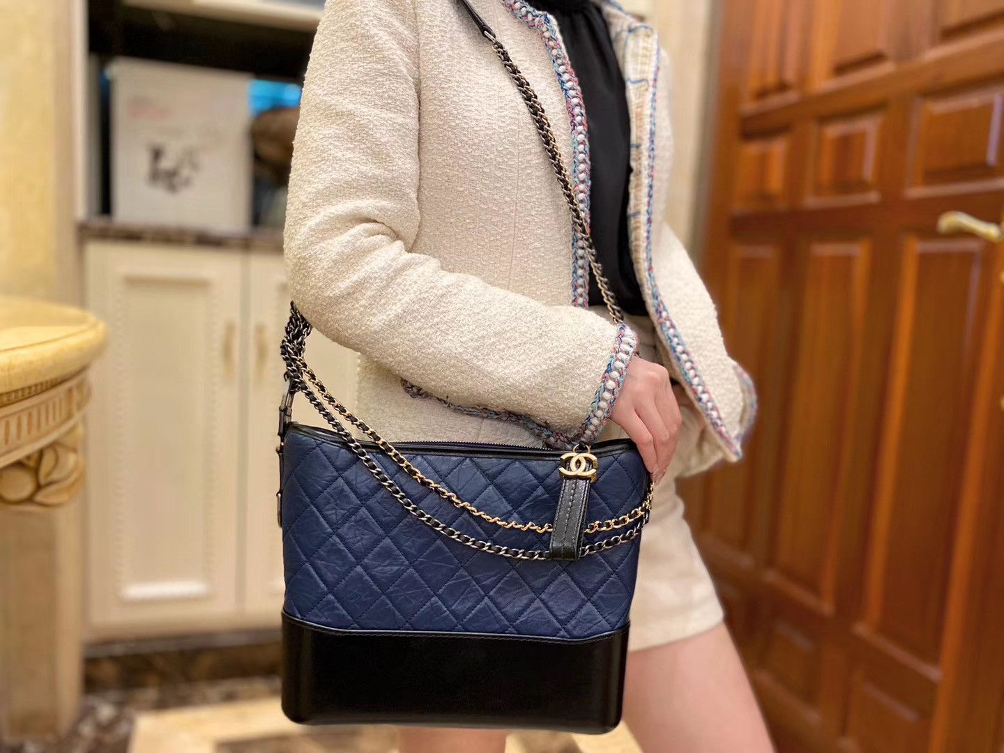 Ch*el gabrielle bag 28cm blue and black