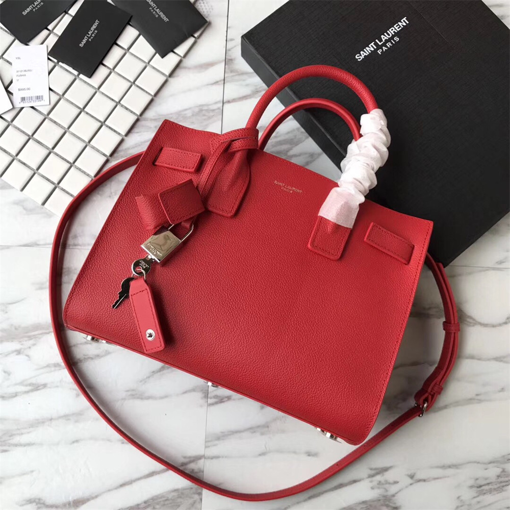 Y*L sac de jour baby in grained leather shiny red