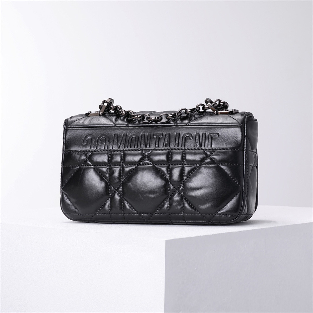 d*or caro bag black S*pple cannage calfskin with silver hardware 20x12x7cm