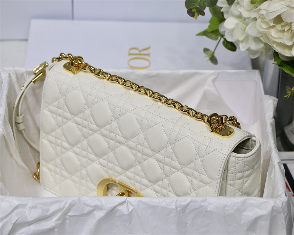 small d*or caro bag ivory S*pple cannage calfskin 20 x 12 x 7 cm