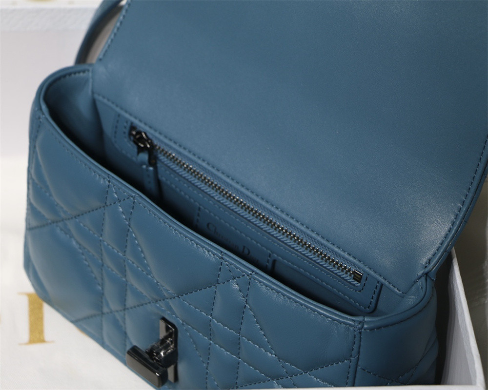 small d*or caro bag navy S*pple cannage calfskin with silver hardware 20 x 12 x 7 cm