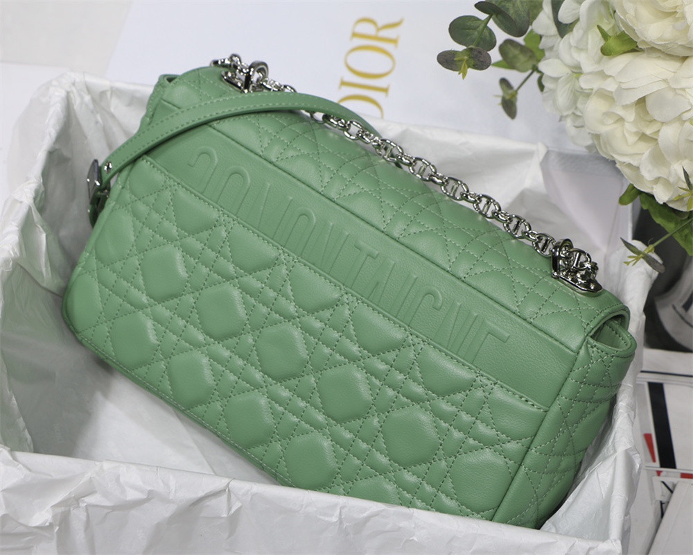 large d*or caro bag green S*pple cannage calfskin with silver hardware 29 x 18 x 10 cm