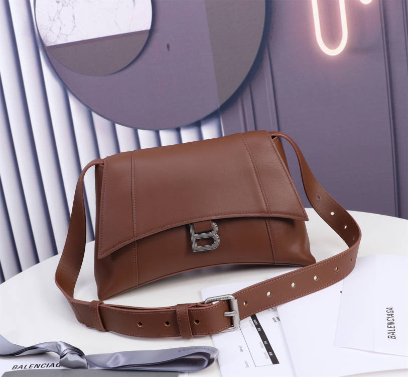 Ba*len*cia*ga women's hourglass hinge medium handbag in coffee l12 x h6,7 x w4,1 inch