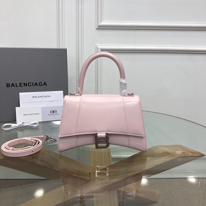 Ba*len*cia*ga women's hourglass small handbag in shiny light pink box l9 x h5,5 x w3,9 inch