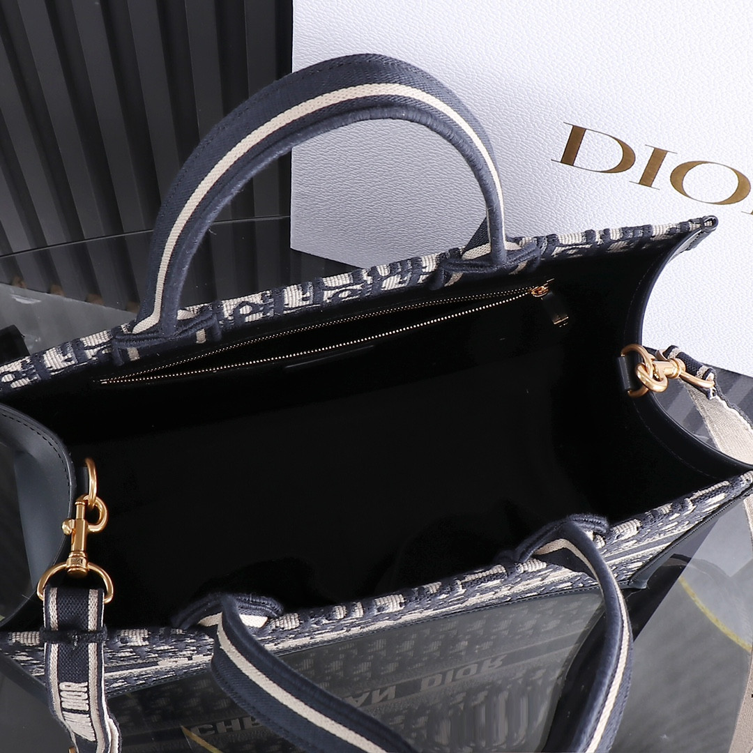 medium D*or book tote  blue D*or oblique embroidery and calfskin 14.5 x 11 x 7 inches