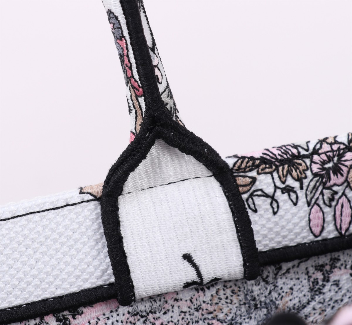 large D*or book tote white and pastel pink butterfly around the world embroidery 16.5 x 14 x 7.5 inches