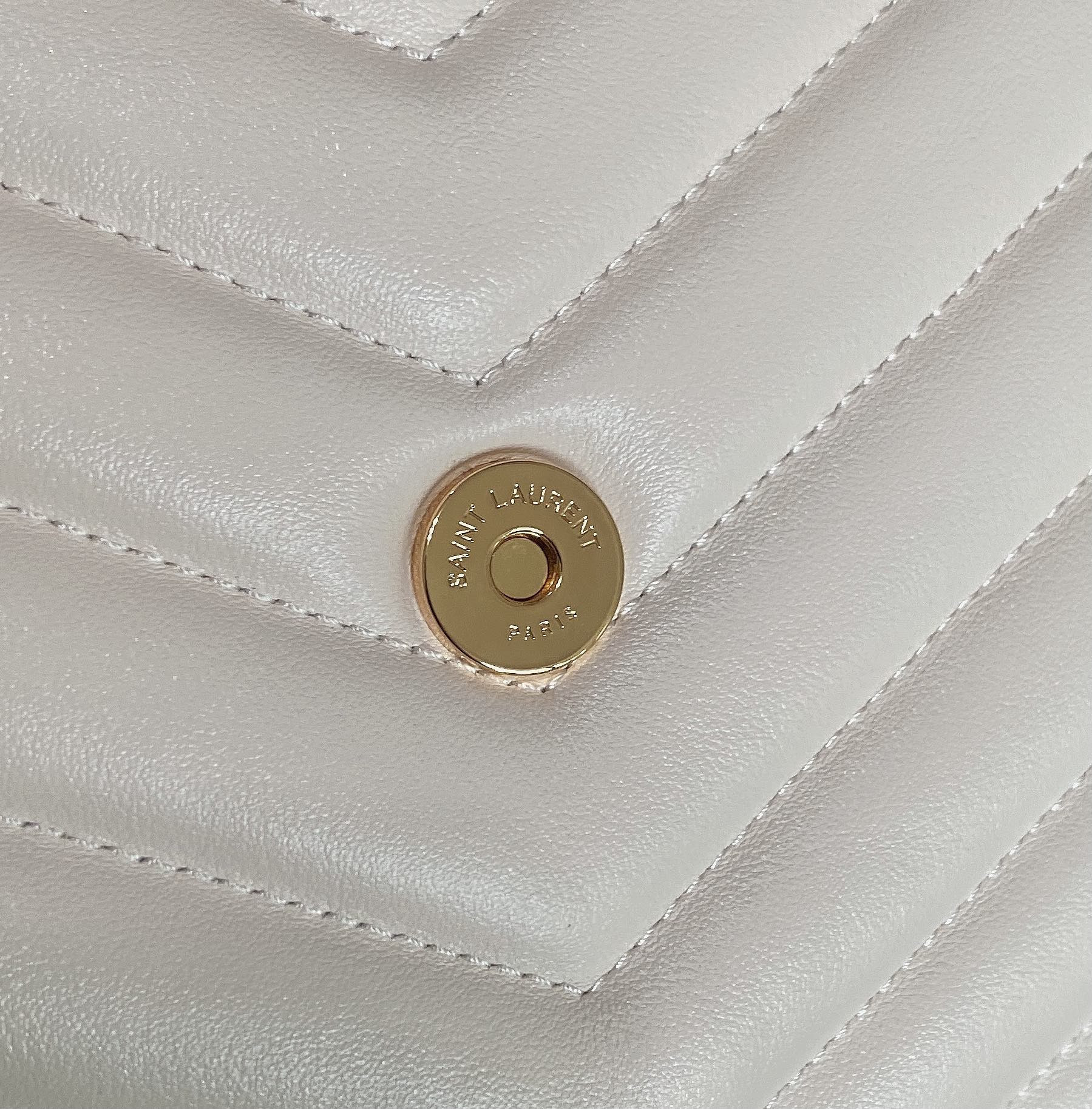 Y*L loulou medium in quilted leather blanc vintage 12.5 x 8.6 x 3.5 inches