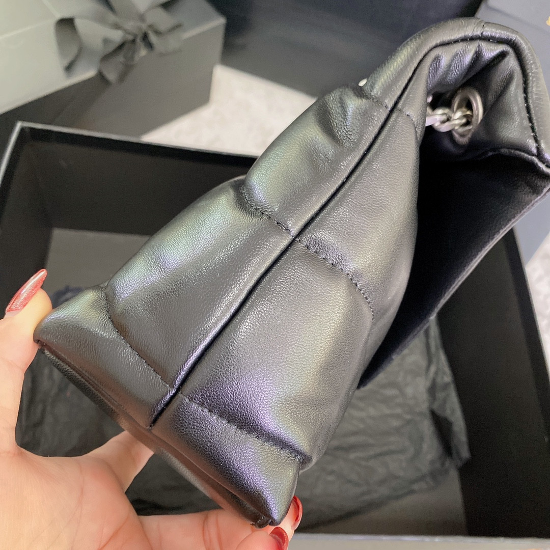 Y*L puffer small in nappa leather black silver 11.4 x 6.6 x 4.3 inches