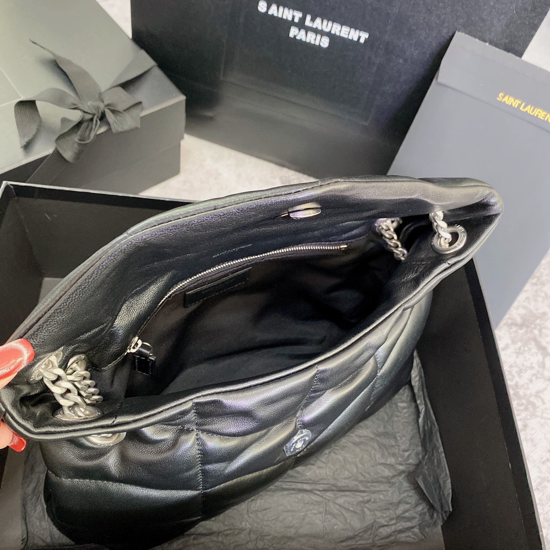 Y*L puffer small in nappa leather black silver 11.4 x 6.6 x 4.3 inches