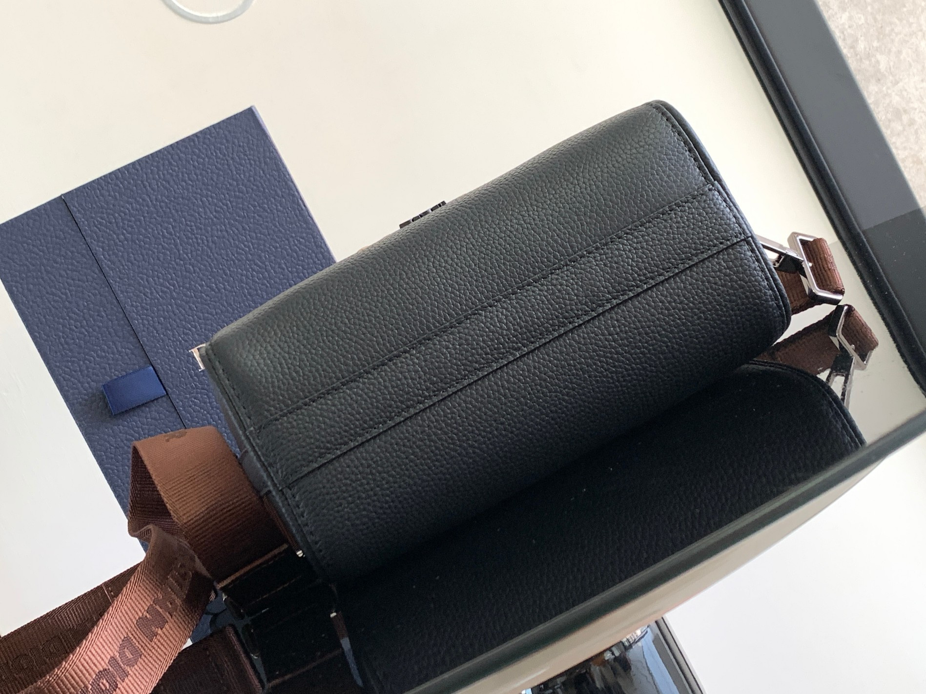 D*or lingot toiletry bag grained leather black black oblique mirage technical fabric 8.5 x 5 x 4 inches