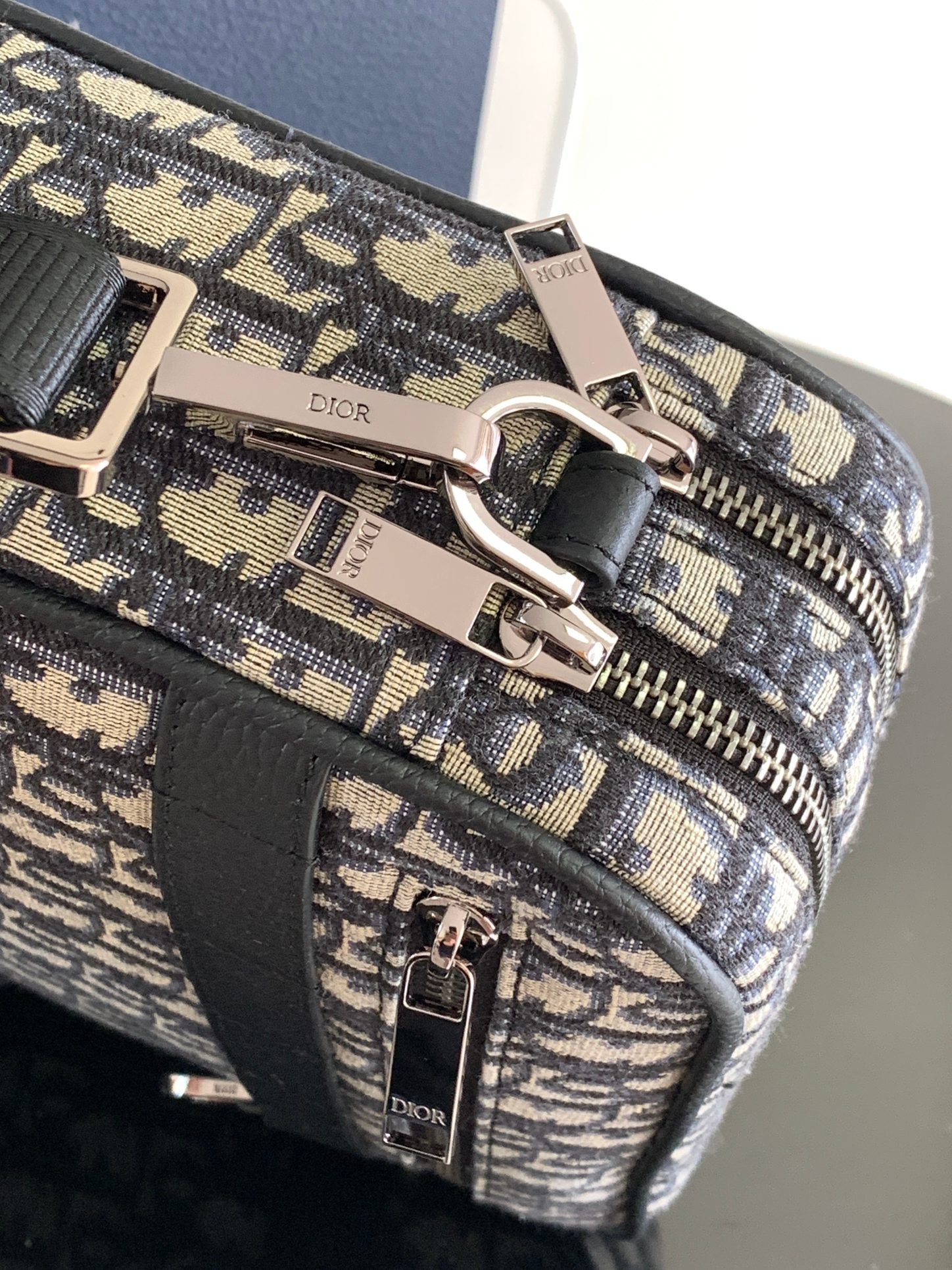 D*or maxi safari bag with strap  beige and black D*or oblique jacquard