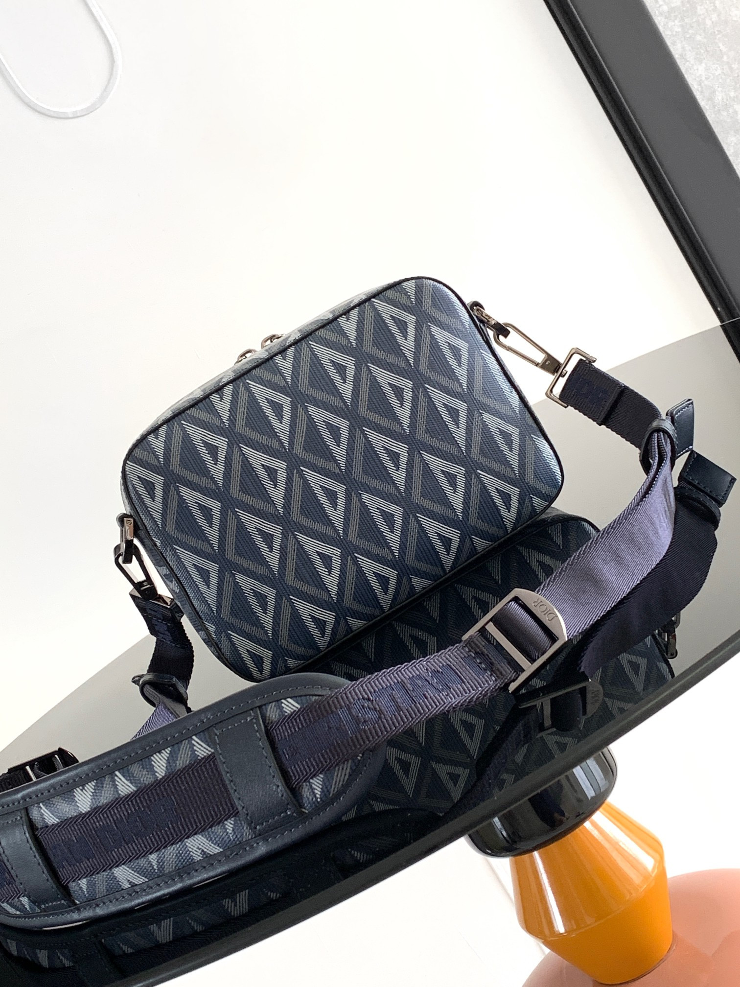 D*or safari bag with strap blue white 8.5 x 6 x 2.5 inches