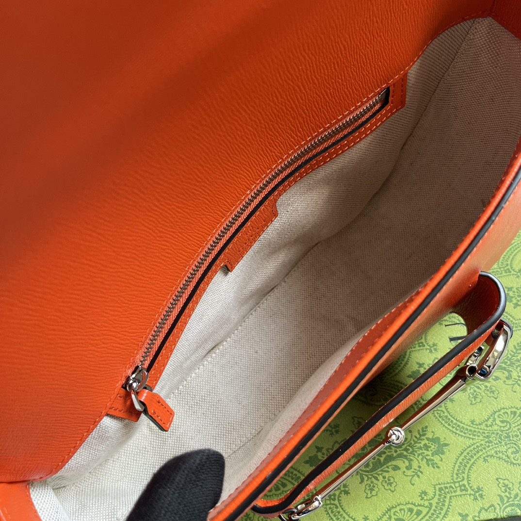 G*u*i horsebit 1955 small shoulder bag orange 10.4"w x 6.7-4.1"h x 3.1-1.6"d