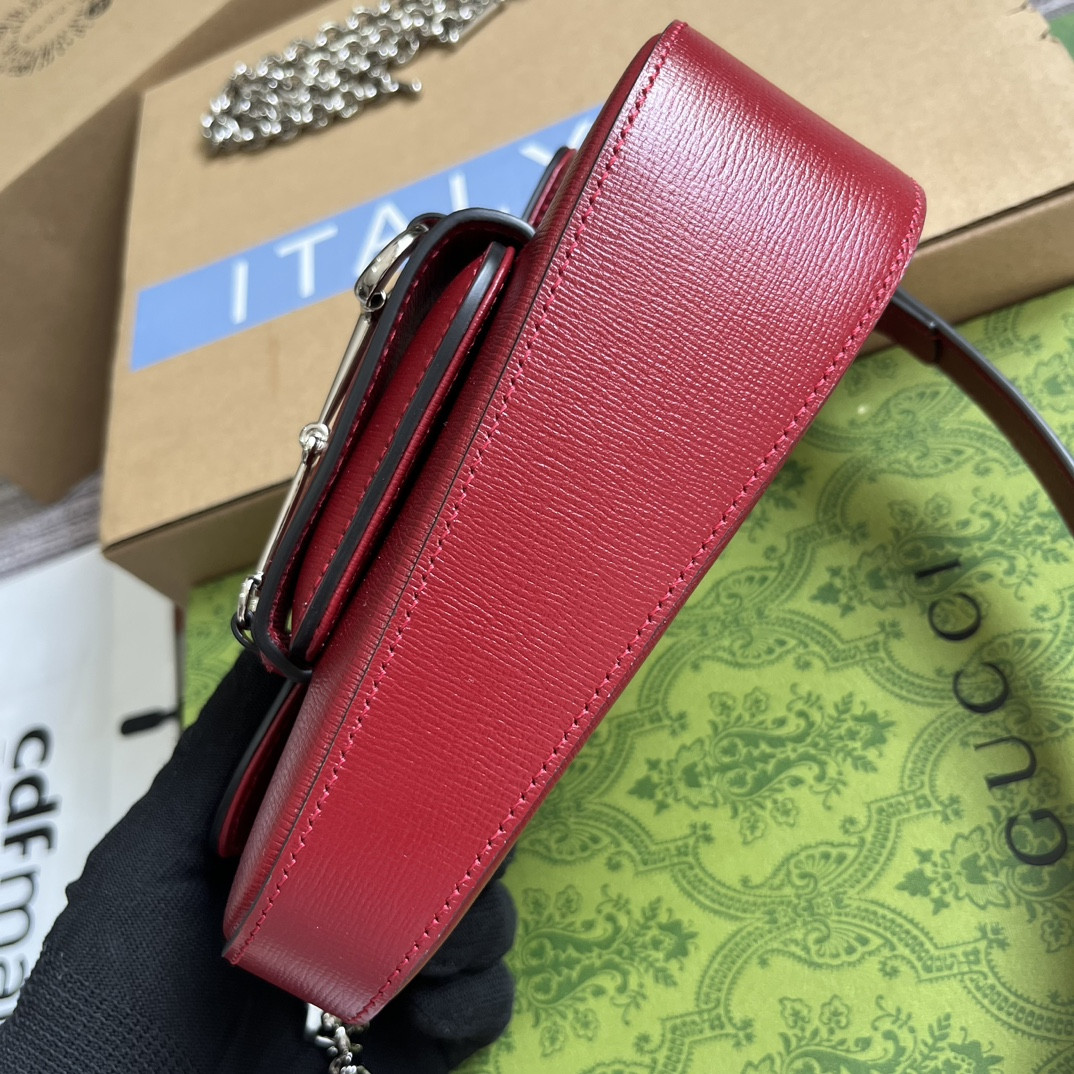 G*u*i horsebit 1955 mini shoulder bag red 7.7"w x 5-3.1"h x 2.4-1.2"d