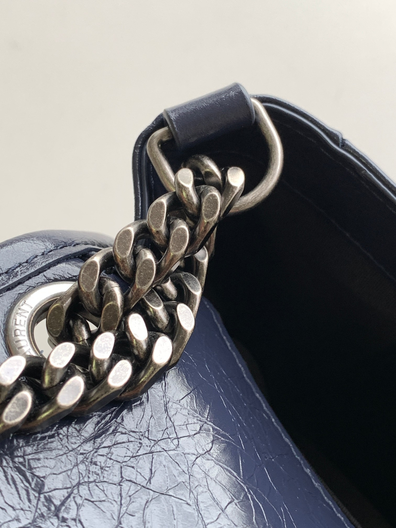 Y*L niki medium in vintage leather navy 11 x 7.8 x 3.3 inches