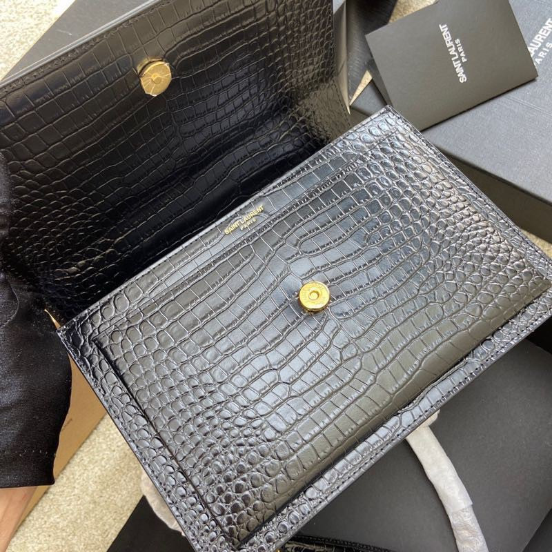 Y*L sunset medium in crocodile-embossed leather black 8 x 6.2 x 2.5 inches