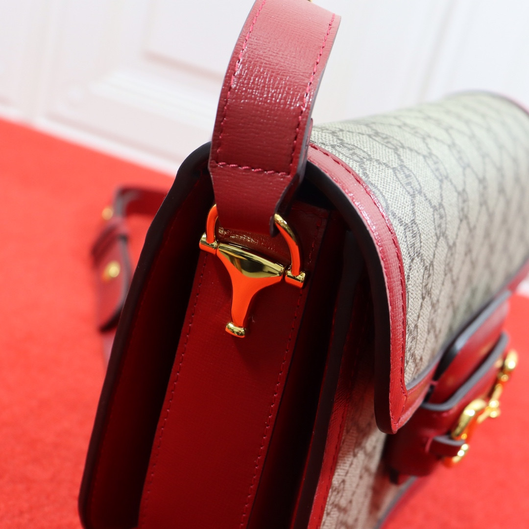 G*u*i horsebit 1955 shoulder bag gray red 9.8"w x 7"h x 3.1"d