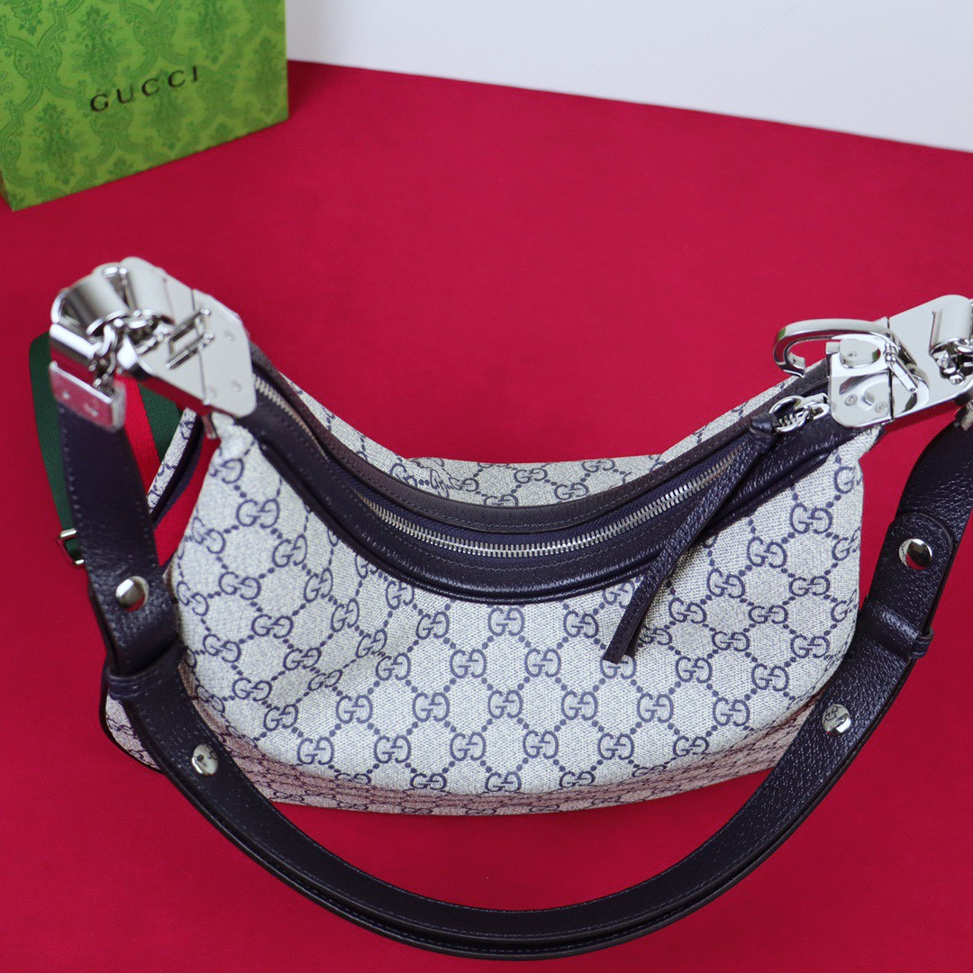 G*u*i attache medium shoulder bag beige blue 13.8″w x 12.6″h x 2.4″d