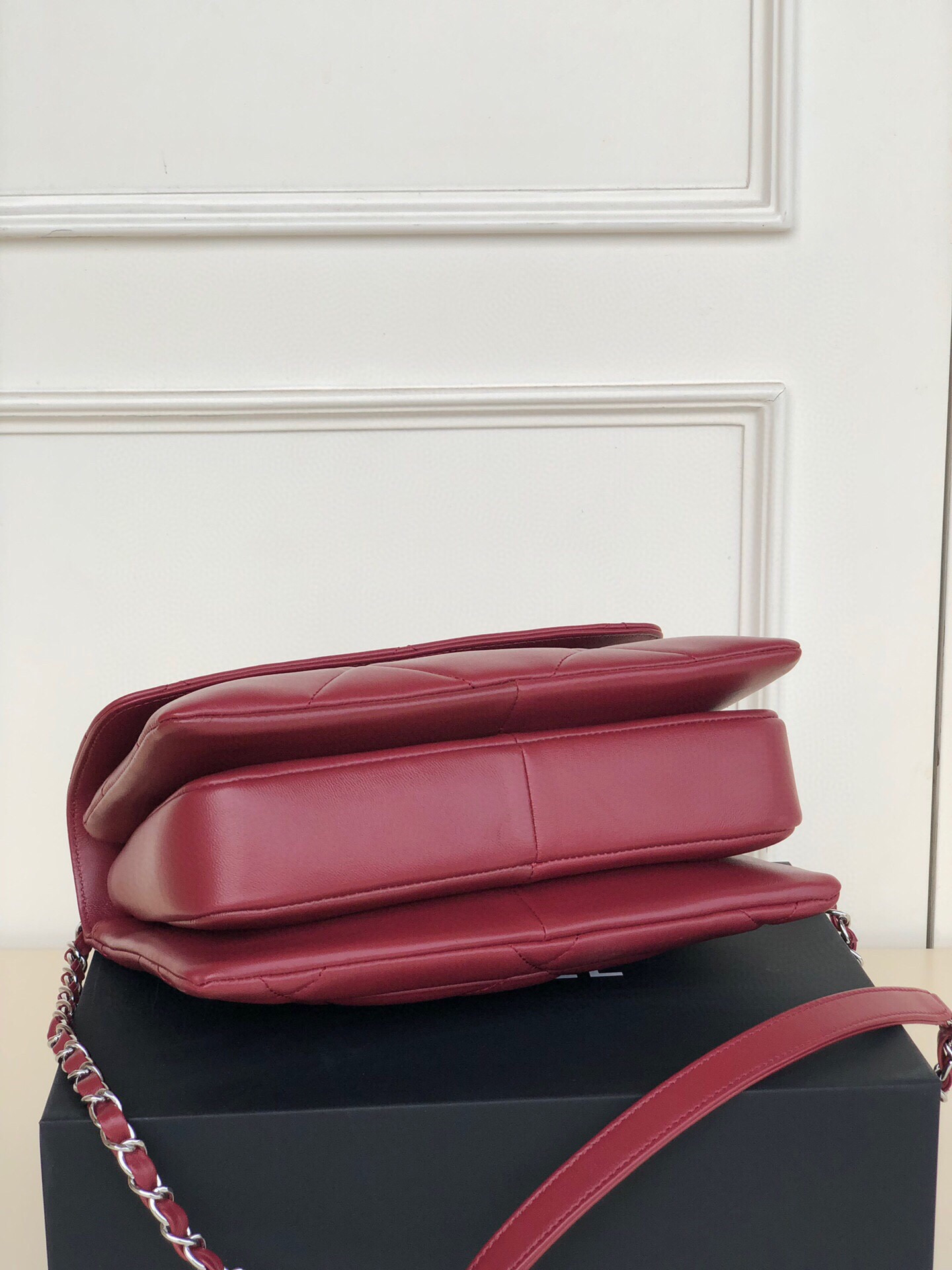 Ch*el flap bag with top handle 6.6 × 9.8 × 4.7 in