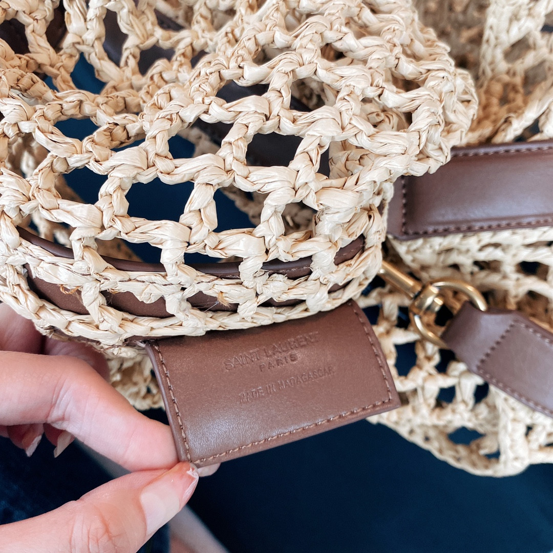 Y*L oxalis bag in raffia macramÉ  color natural 14.6x15.7x1.2inches