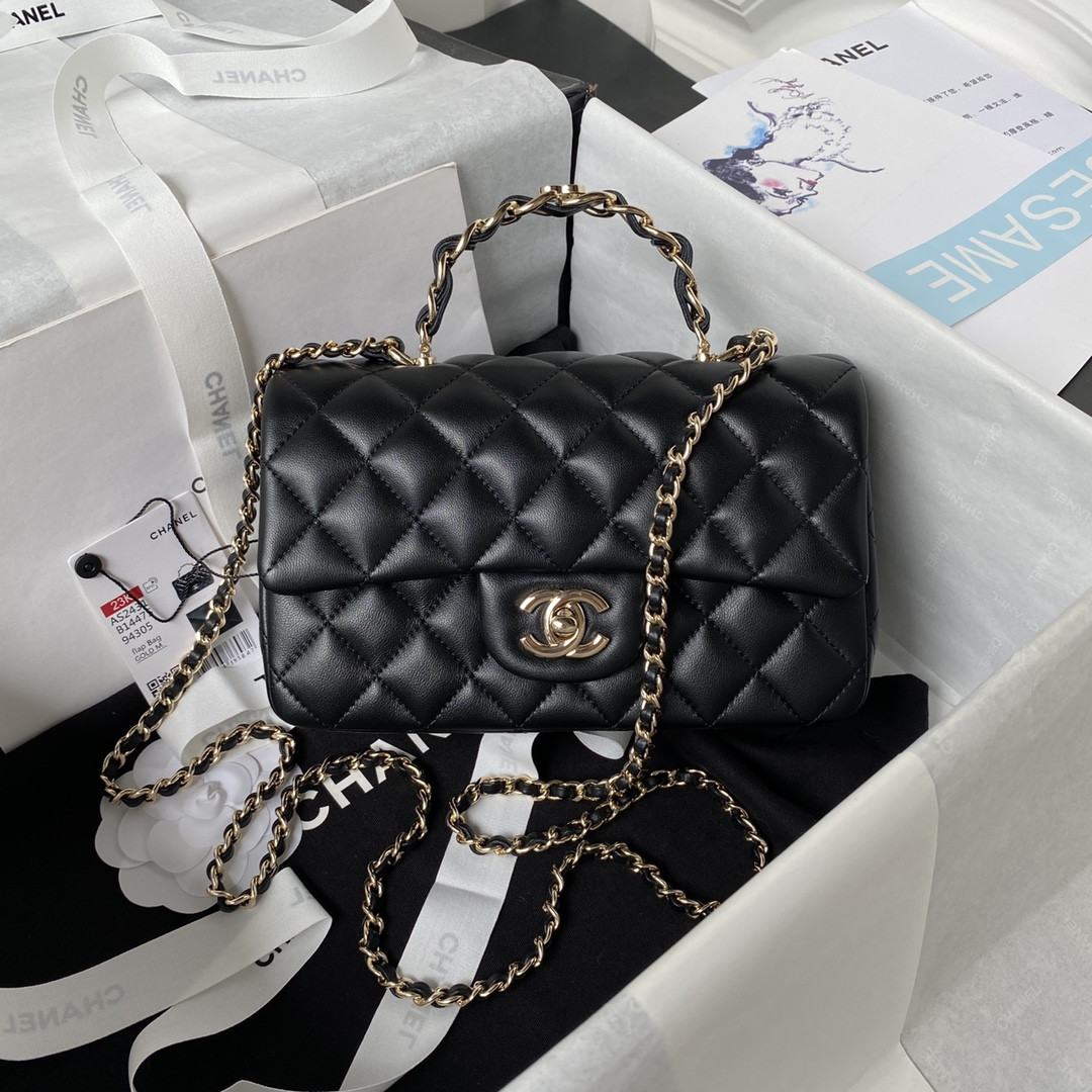 Ch*el mini classic handbag with top handle 12 × 20 × 6 cm